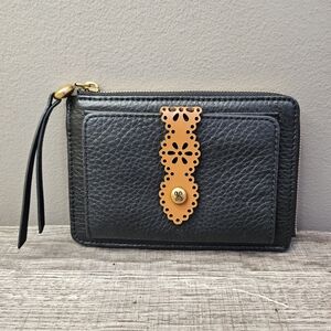 Black Leather Wristlet Wallet with Tan Accent